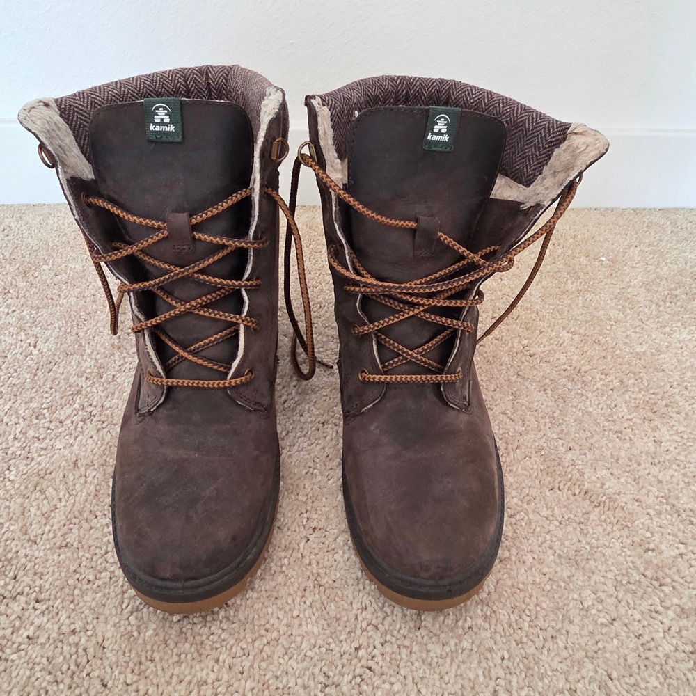 Kamik Rogue Waterproof Leather Winter Boots Womens 9 Dark Brown 3M Thinsulate